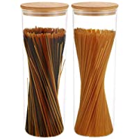 2 Botes para Espaguetis de Cristal con Tapa - Grandes 2 l - 30 cm de Alto - Hermeticos - Aptos para Lavavajillas